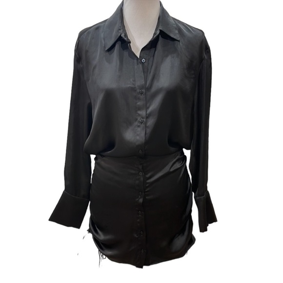Zara Satin Shirt Mini Dress Black Blogger’s Favorite - Picture 14 of 16